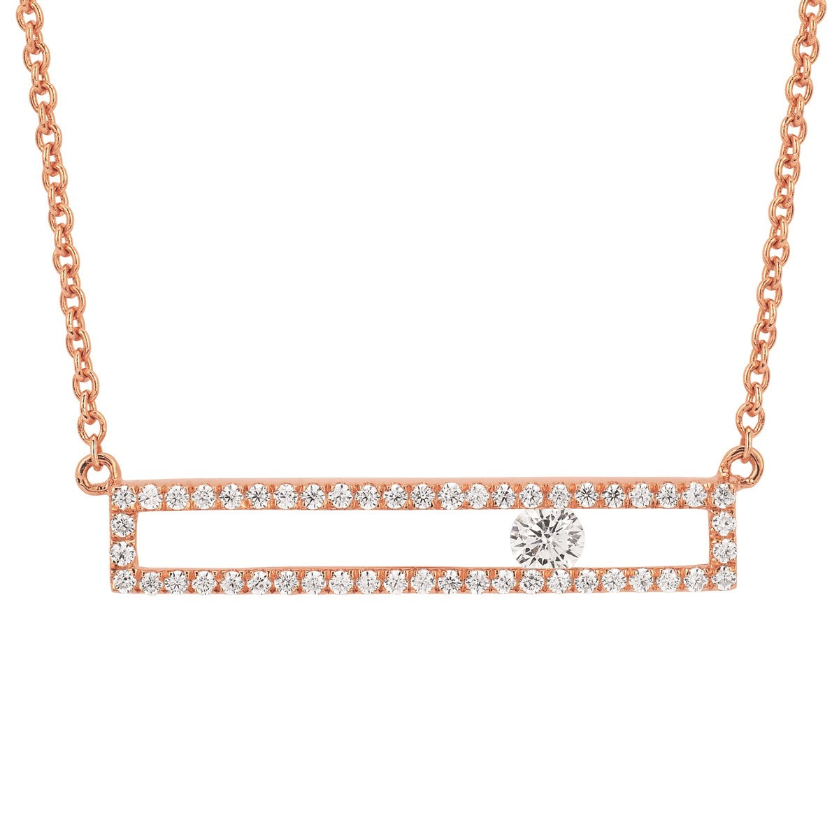 Diamond Open Bar Slide Necklace in 14k Rose Gold