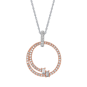 Diamond Baguette Open Circle Necklace in White and Rose Gold - Talisman Collection Fine Jewelers