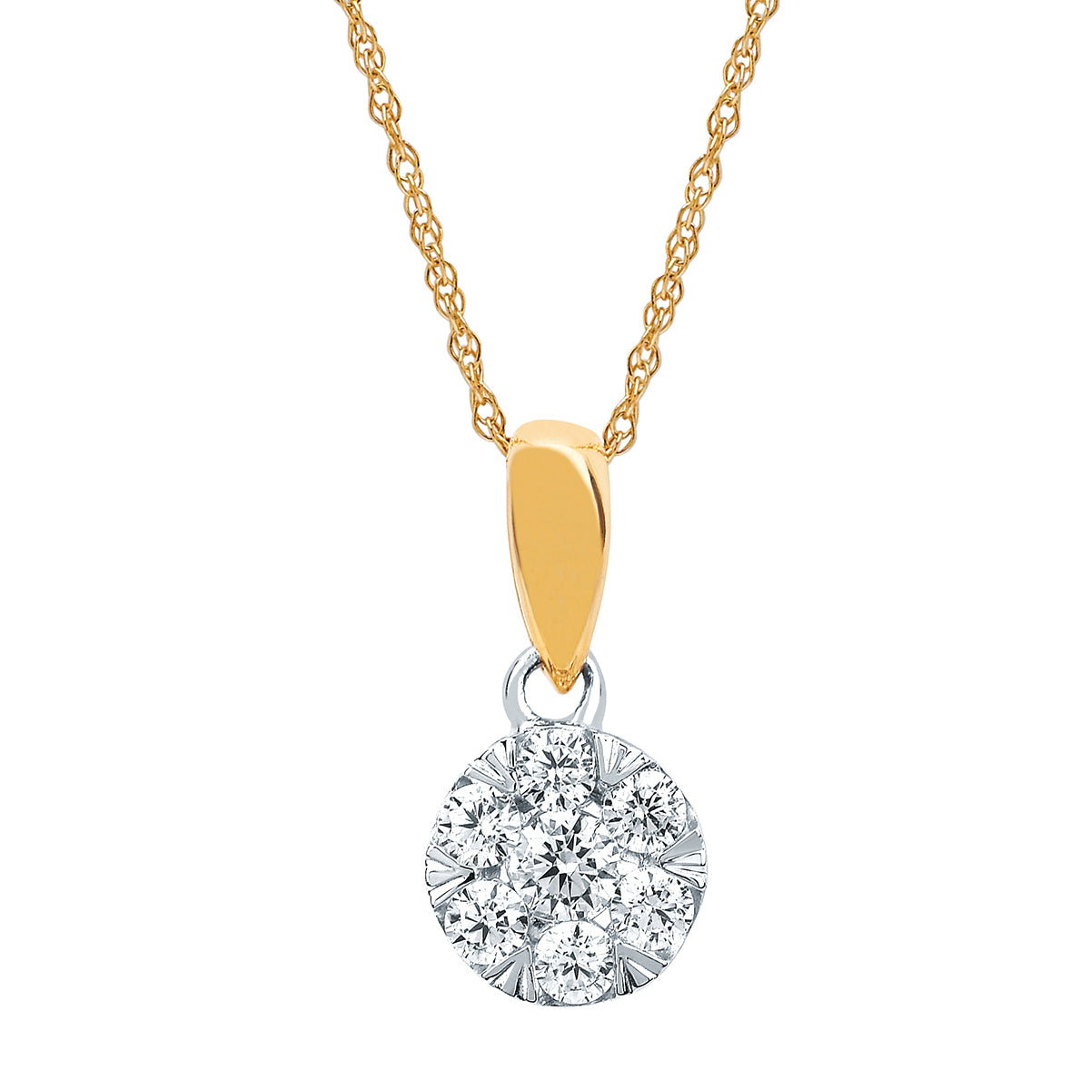 Diamond Cluster Necklace Two-Tone White and Yellow Gold - Talisman Collection Fine Jewelers