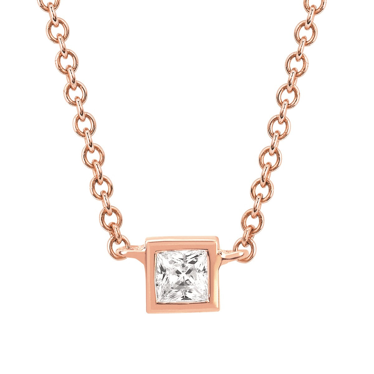 Diamond Necklace, Bezel Set Princess Cut in Rose Gold