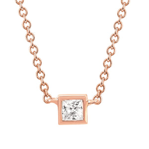 Diamond Necklace, Bezel Set Princess Cut in Rose Gold