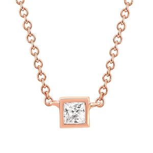 Diamond Necklace, Bezel Set Princess Cut in Rose Gold