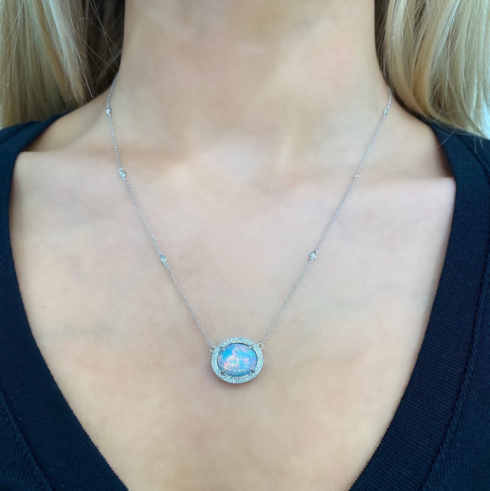 Opal and Diamond Necklace by Yael - White Gold