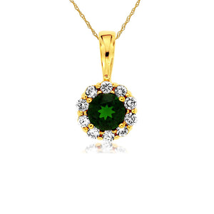 Chrome Diopside and Diamond Bloom Necklace in 14k Yellow Gold