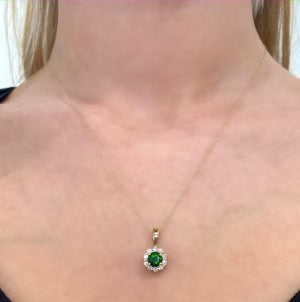 Chrome Diopside and Diamond Bloom Necklace in 14k Yellow Gold