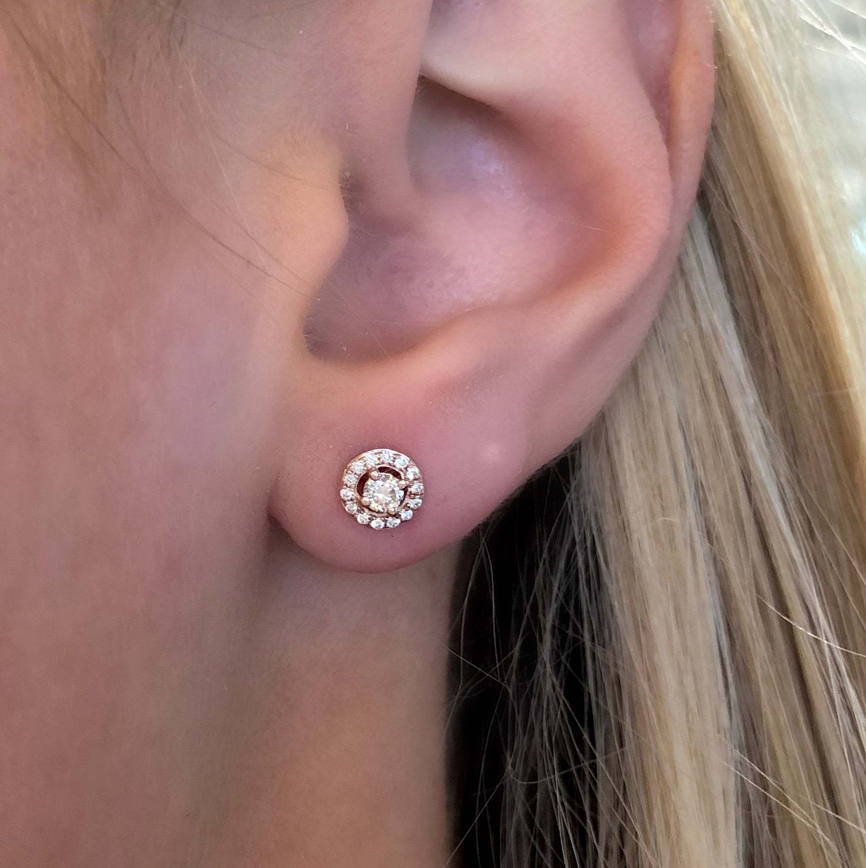 Pink Sapphire Earrings Rose Gold Halo Radiant Cut Earrings