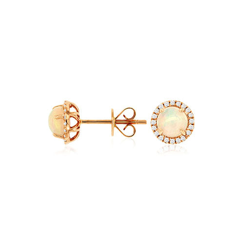Opal and Diamond Stud Earrings in 14k Rose Gold