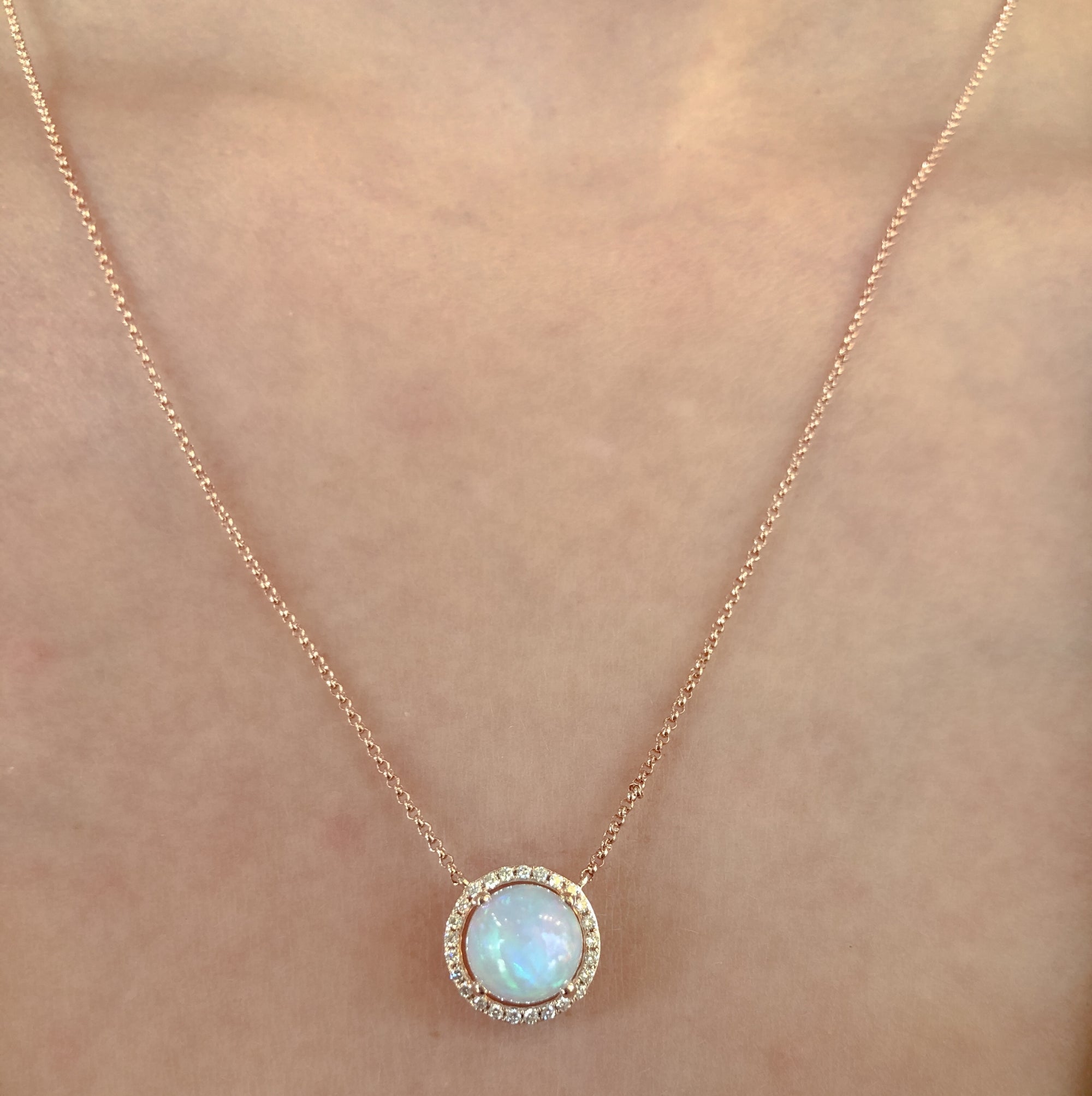 Opal and Diamond Disc Necklace in 14k Rose Gold - Talisman Collection Fine Jewelers