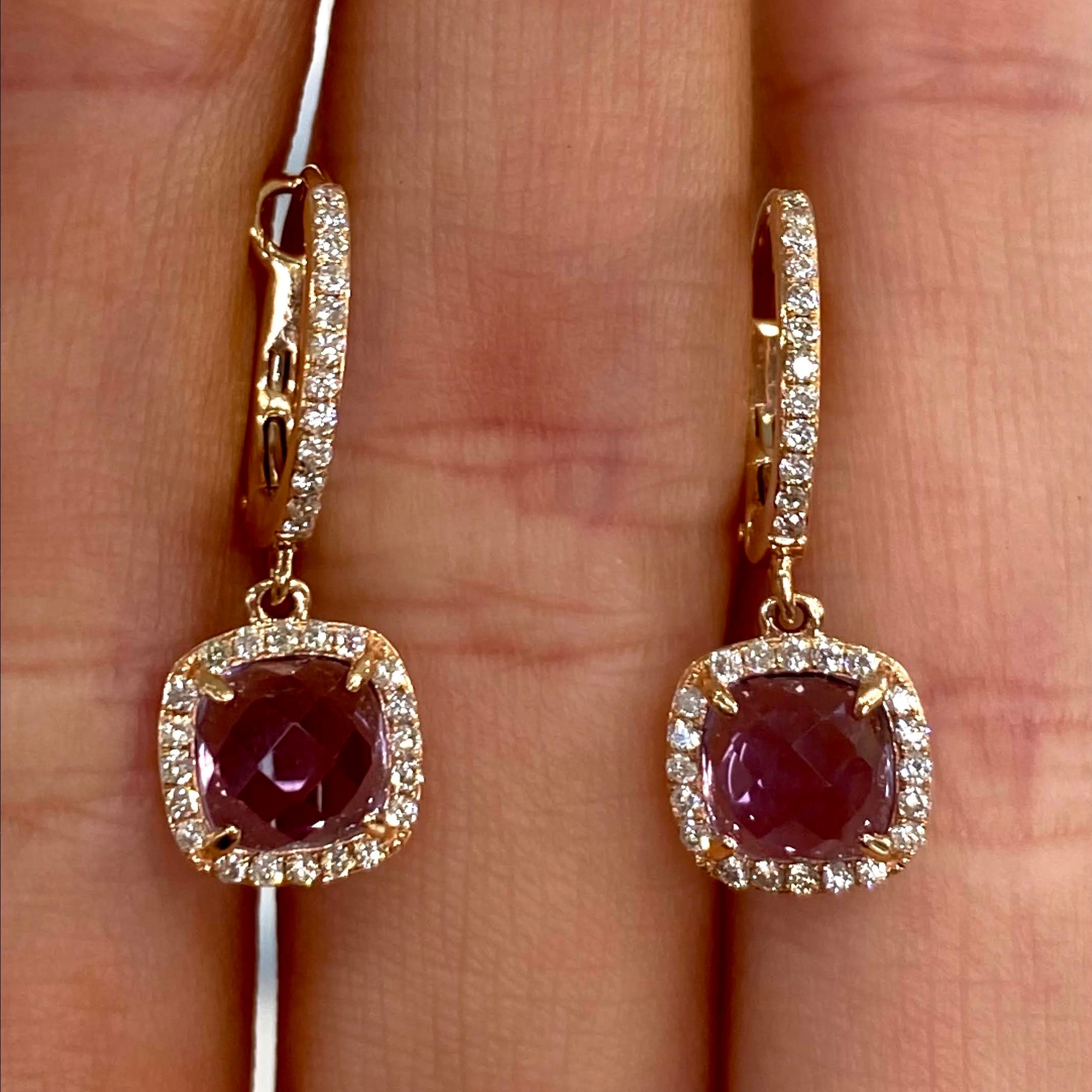 Amethyst and Diamond Drop Earrings in 14k Rose Gold