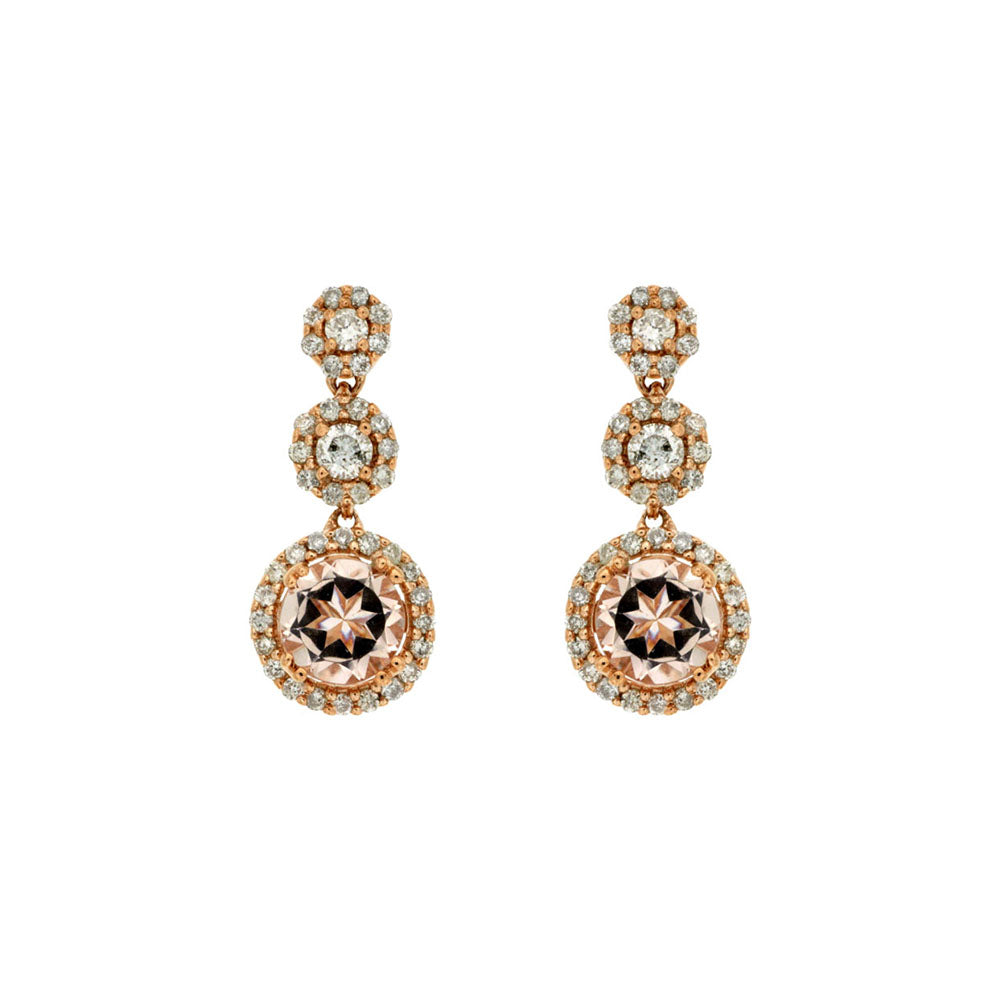 Morganite and Diamond Drop Earrings in 14k Rose Gold