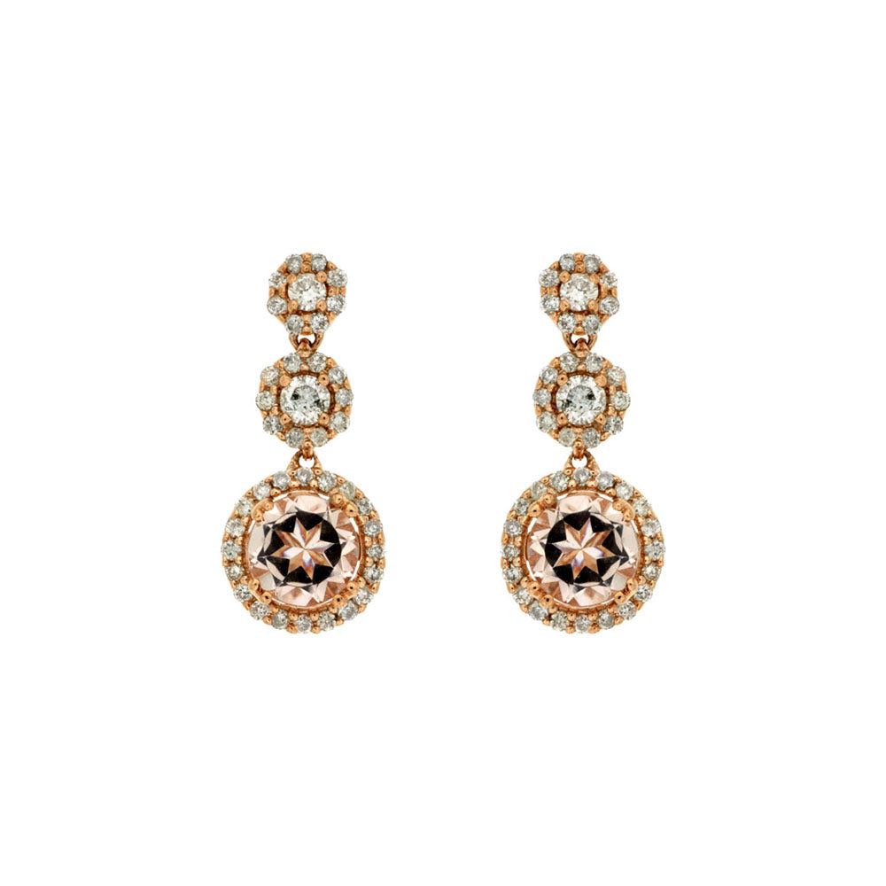 Morganite and Diamond Drop Earrings in 14k Rose Gold