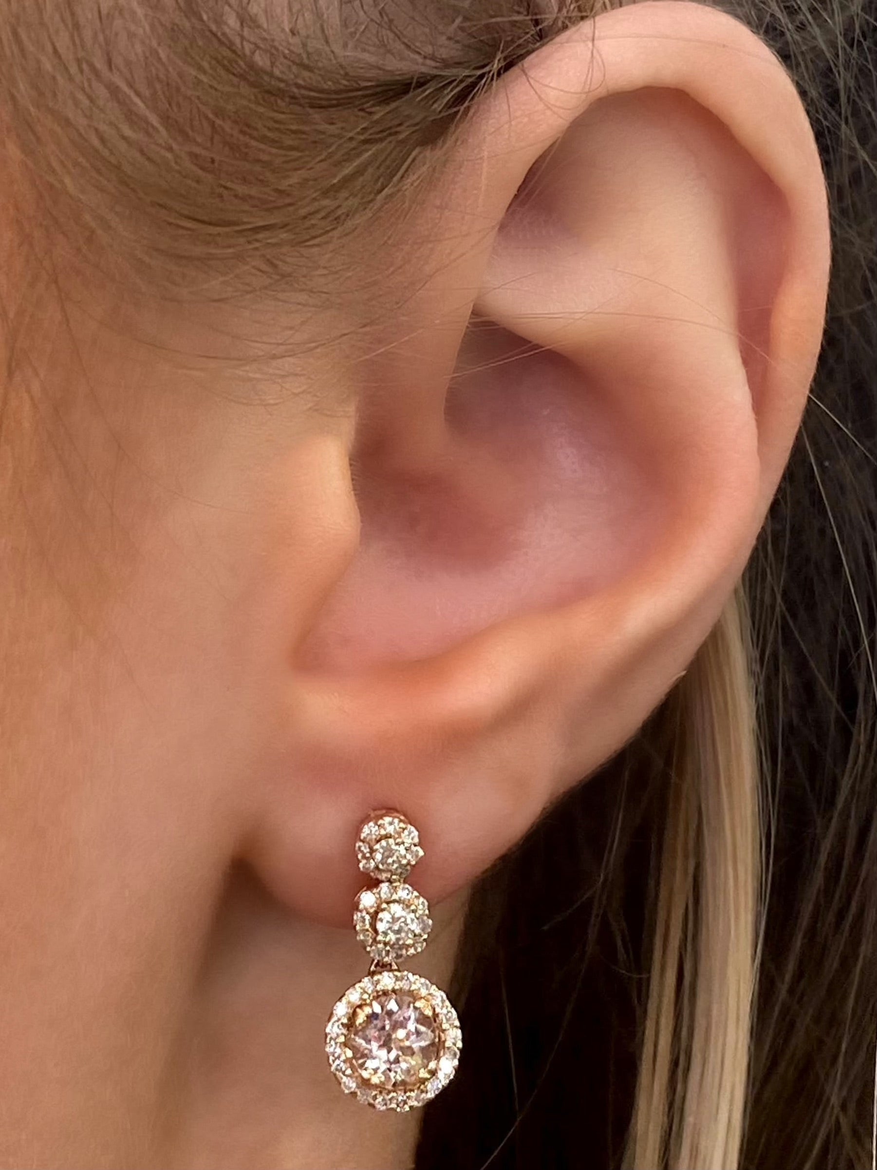 Morganite and Diamond Drop Earrings in 14k Rose Gold