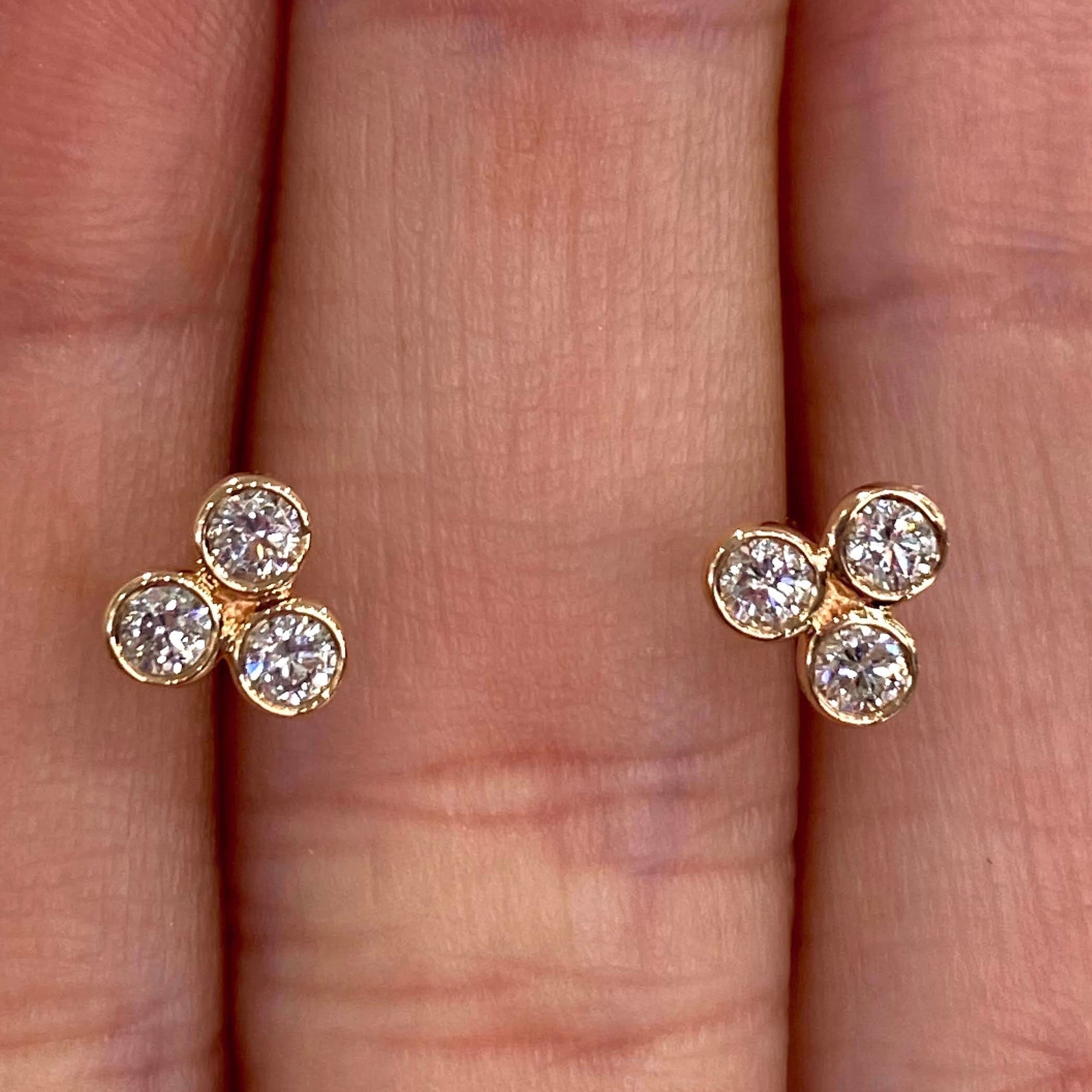 Diamond Bezel-Set Tri Stud Earrings in 14k Rose Gold
