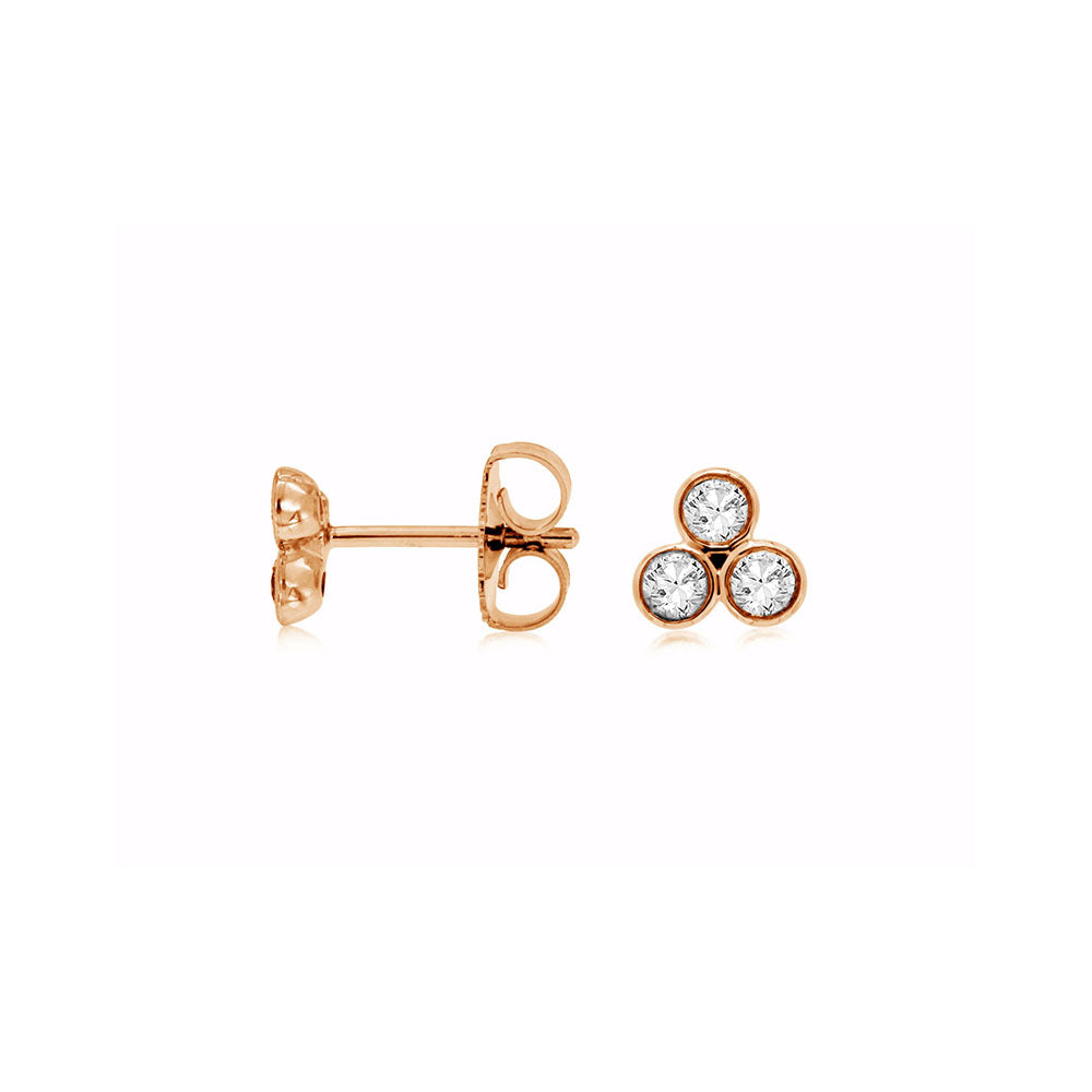 Diamond Bezel-Set Tri Stud Earrings in 14k Rose Gold