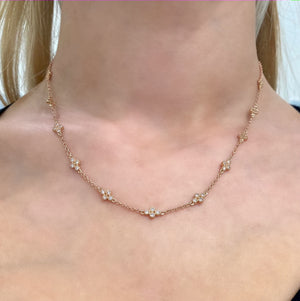 Diamond Bloom Station Necklace in 14k Rose Gold