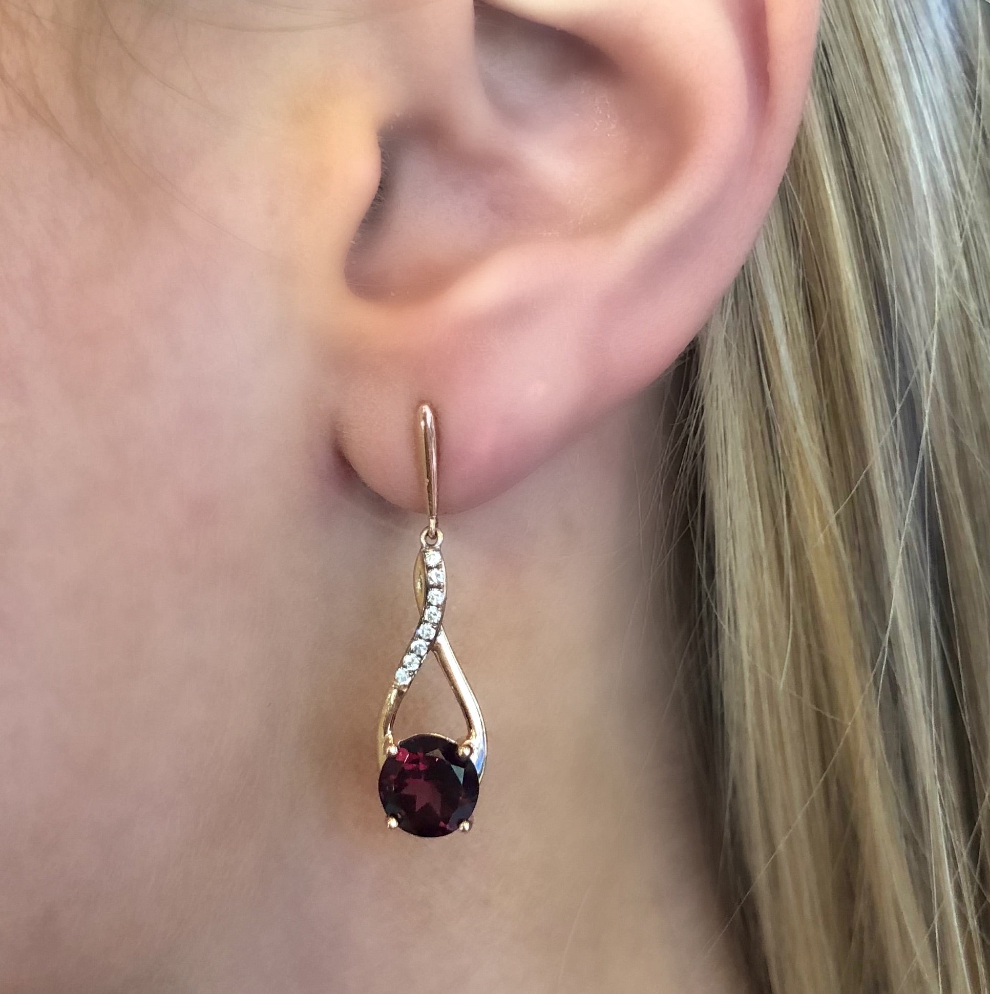 Rhodolite Garnet and Diamond Drop Earrings in 14k Rose Gold - Talisman Collection Fine Jewelers