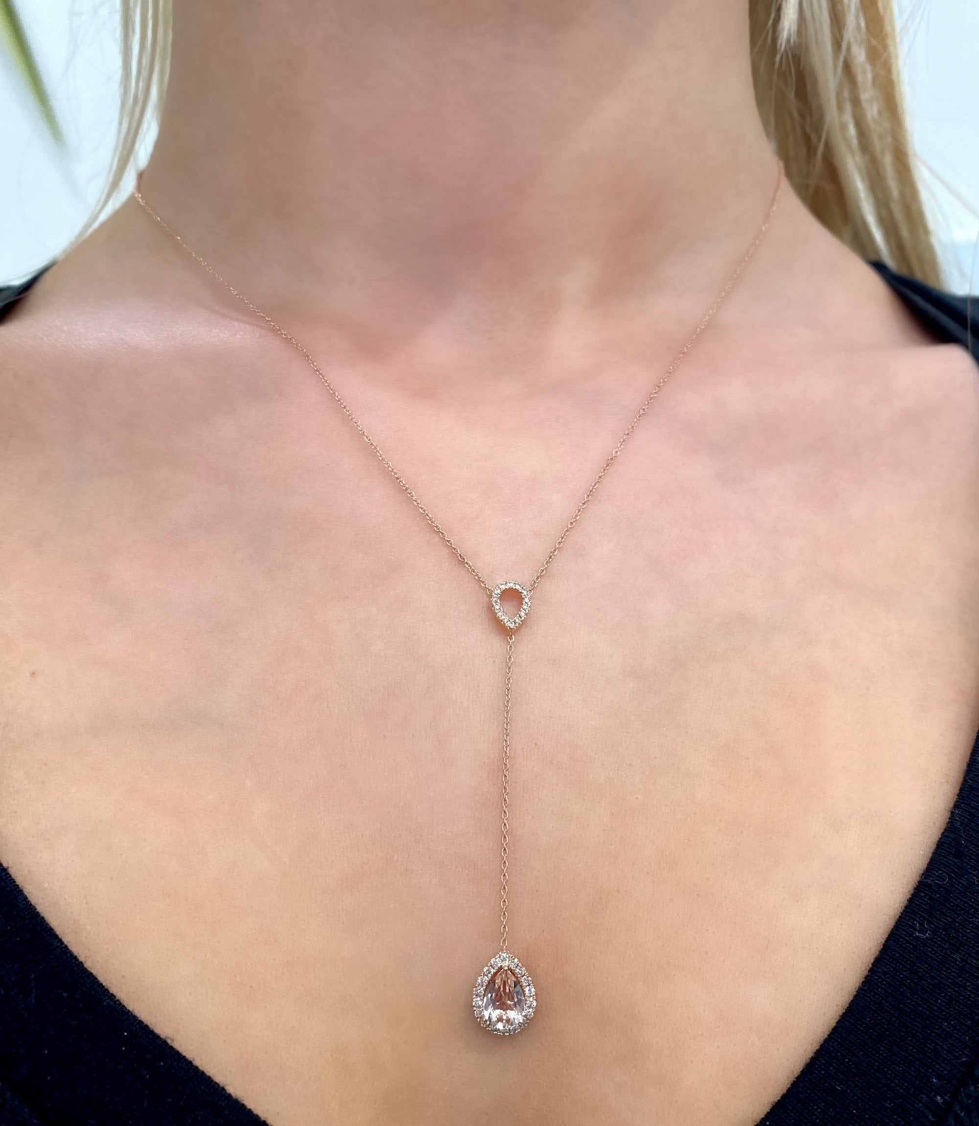 Morganite and Diamond Pear-Shaped Lariat Necklace