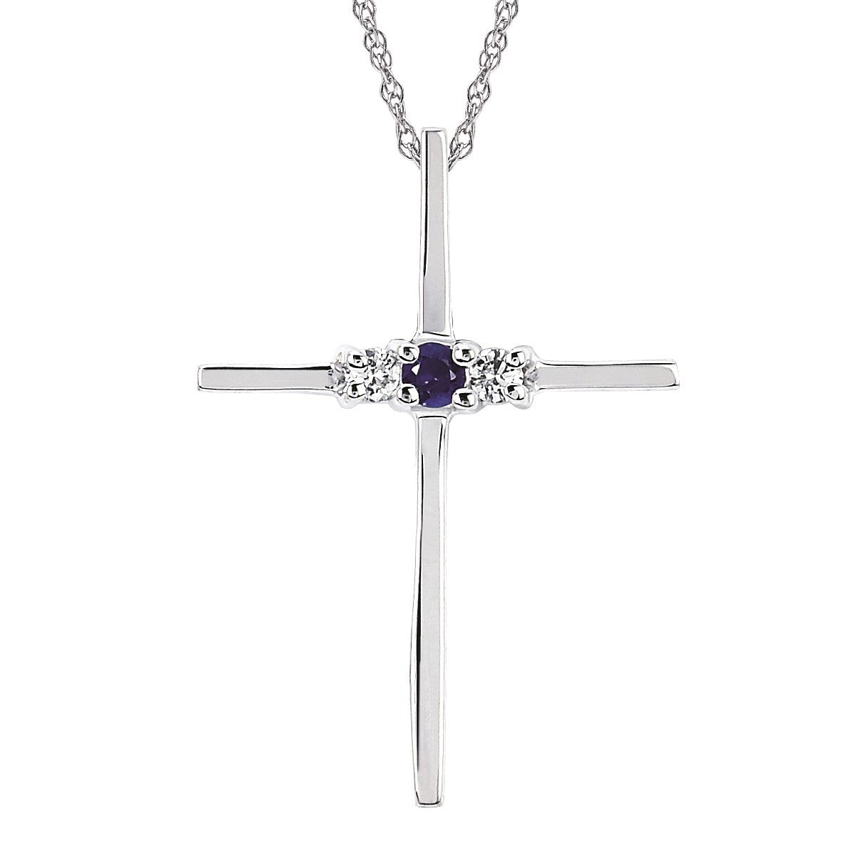 Blue Sapphire and Diamond Cross Necklace