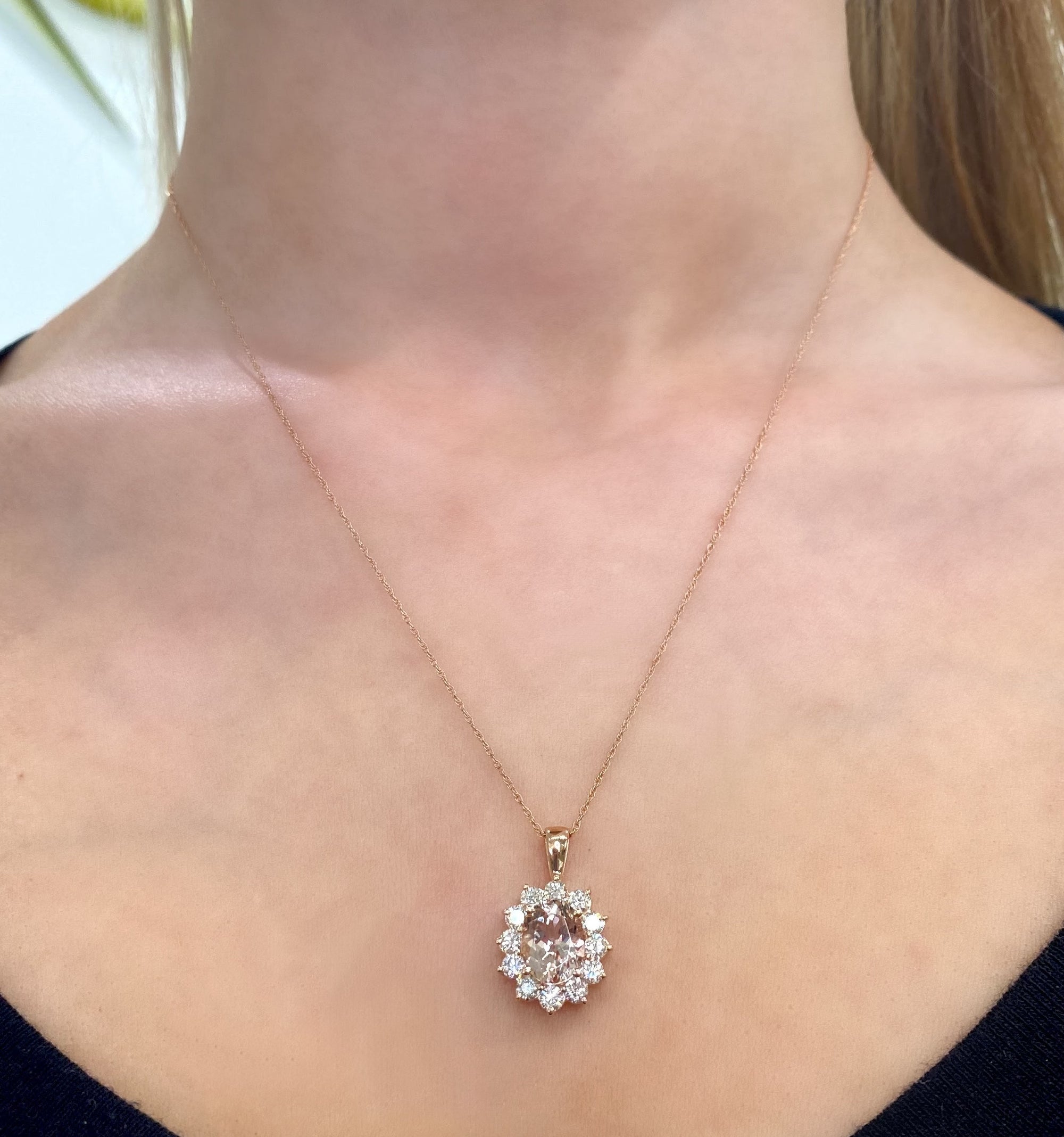 Morganite and Diamond Firecracker Pendant in 14k Rose Gold