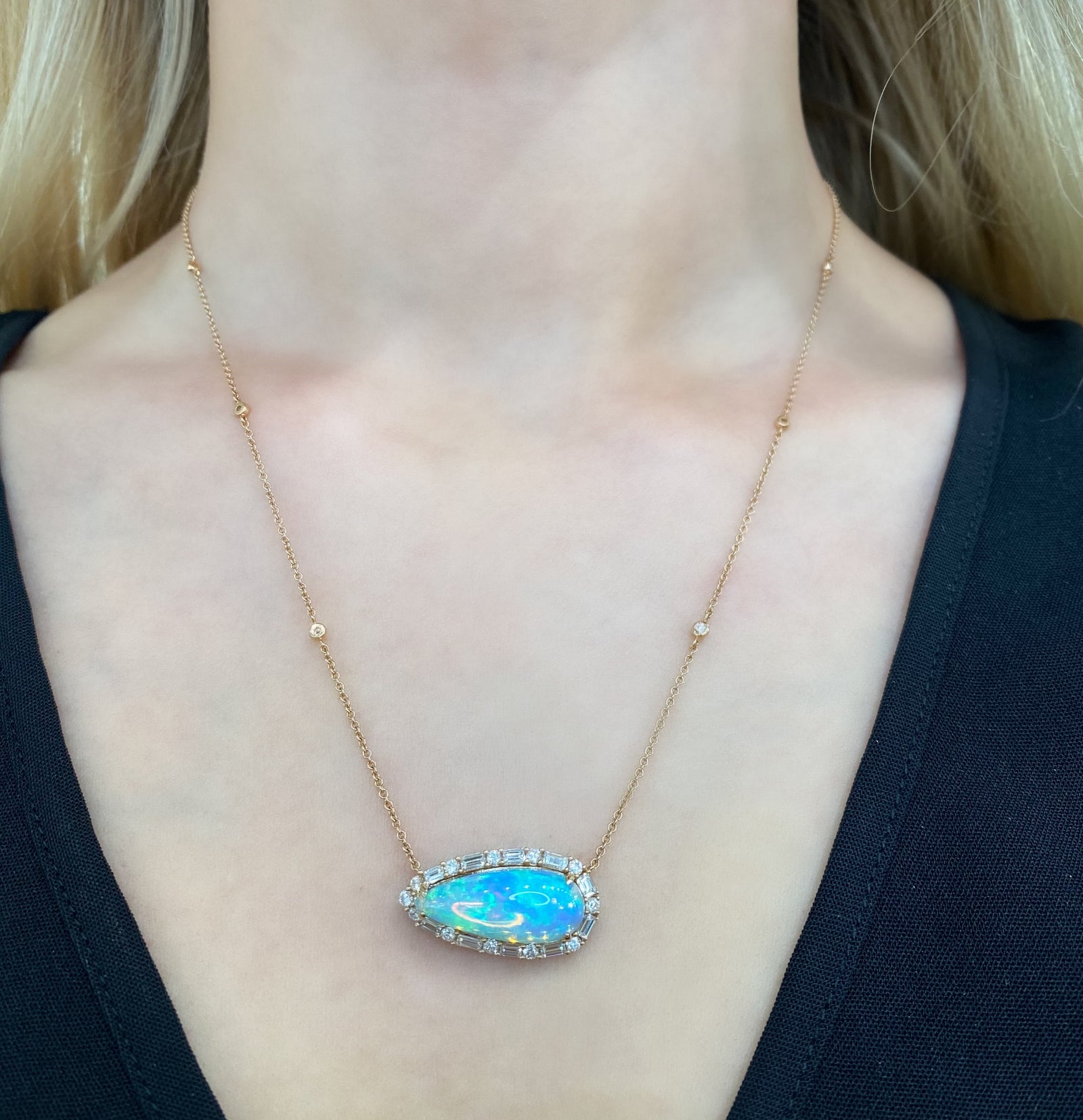 Pear-Shaped White Opal Necklace by Yael - Rose Gold - Talisman Collection Fine Jewelers