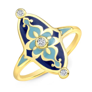 18k Yellow Gold and Blue Enamel Mosaic Diamond Ring by Lord Jewelry - Talisman Collection Fine Jewelers