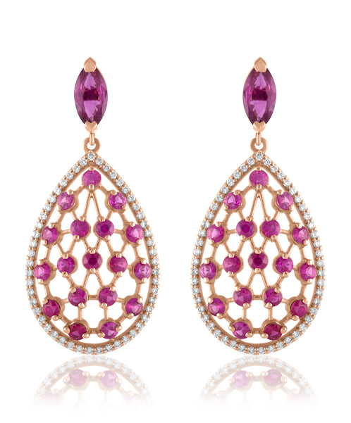 Ruby and Diamond Drop Earrings by Lisa Nik
