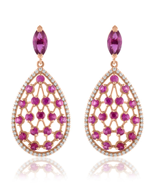 Ruby and Diamond Drop Earrings by Lisa Nik