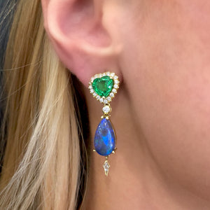 Australian Opal, Tsavorite and Diamond, 18k Yellow Gold Earrings - Talisman Collection Fine Jewelers