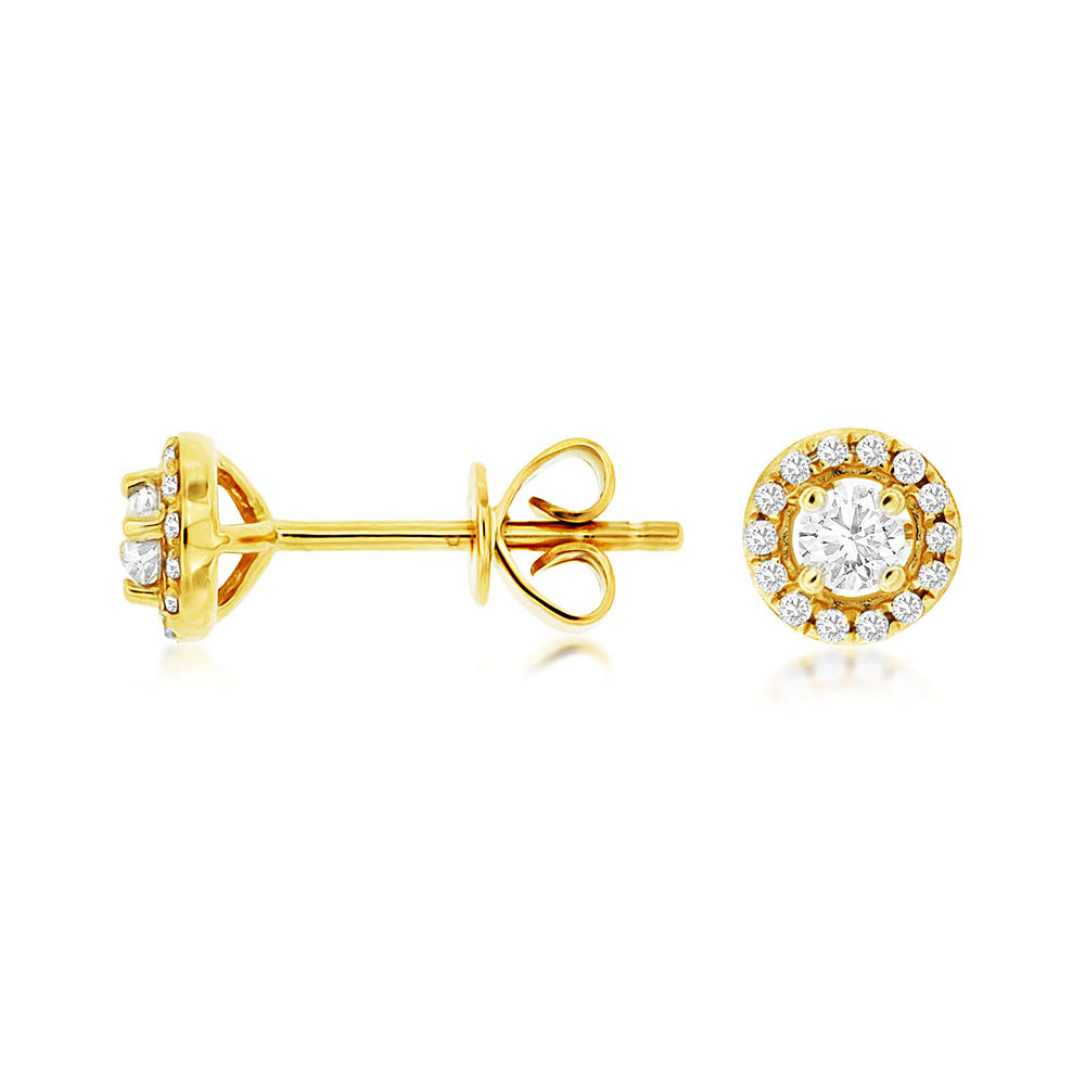 Diamond Halo Stud Earrings, 0.25 Carat Total Weight in 14k Yellow Gold - Talisman Collection Fine Jewelers
