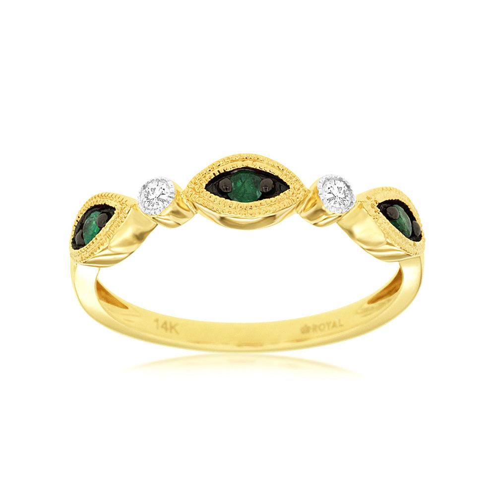Emerald and Diamond Stack Band in 14k Yellow Gold - Talisman Collection Fine Jewelers