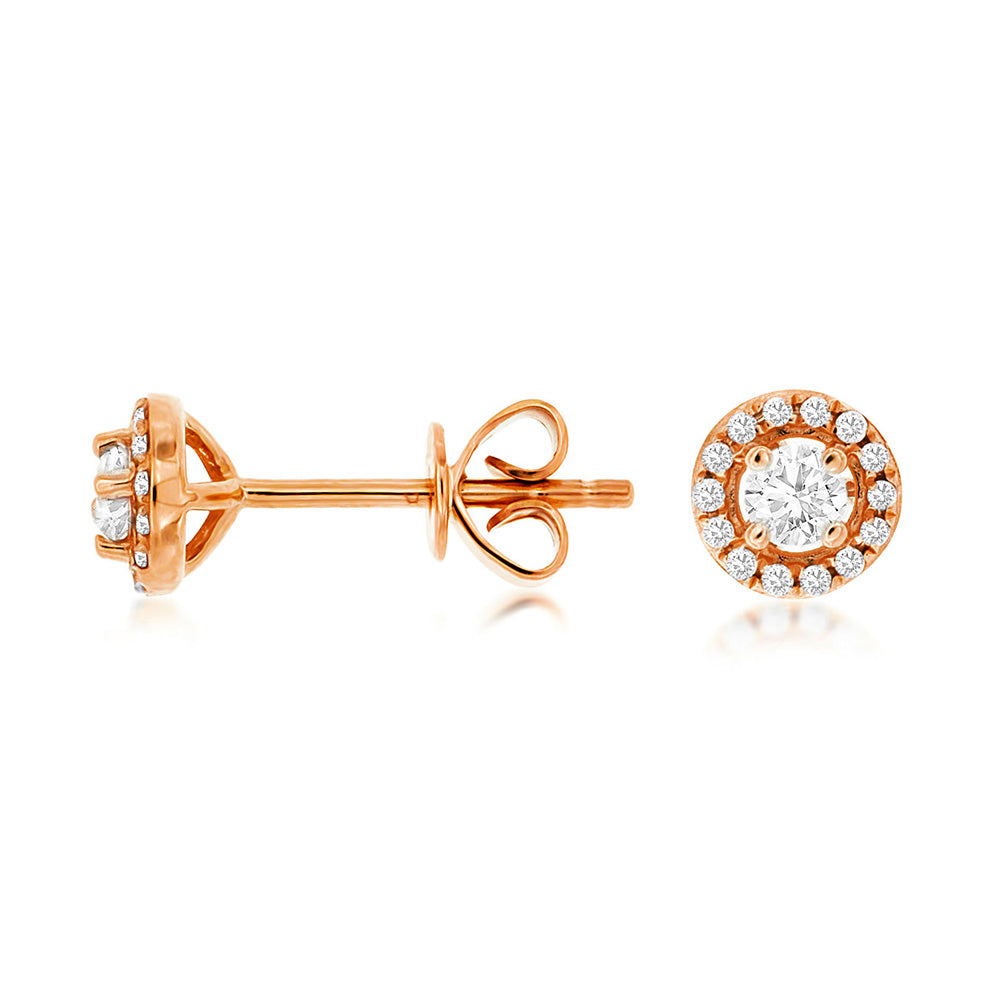 Diamond Halo Stud Earrings, 0.25 Carat Total Weight in 14k Rose Gold - Talisman Collection Fine Jewelers