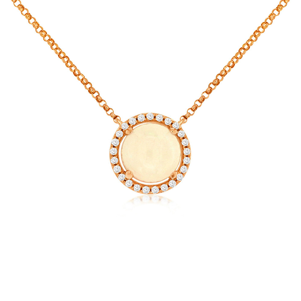Opal and Diamond Disc Necklace in 14k Rose Gold - Talisman Collection Fine Jewelers