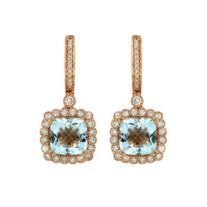 Aquamarine and Diamond Drop Earrings in 14k Rose Gold - Talisman Collection Fine Jewelers