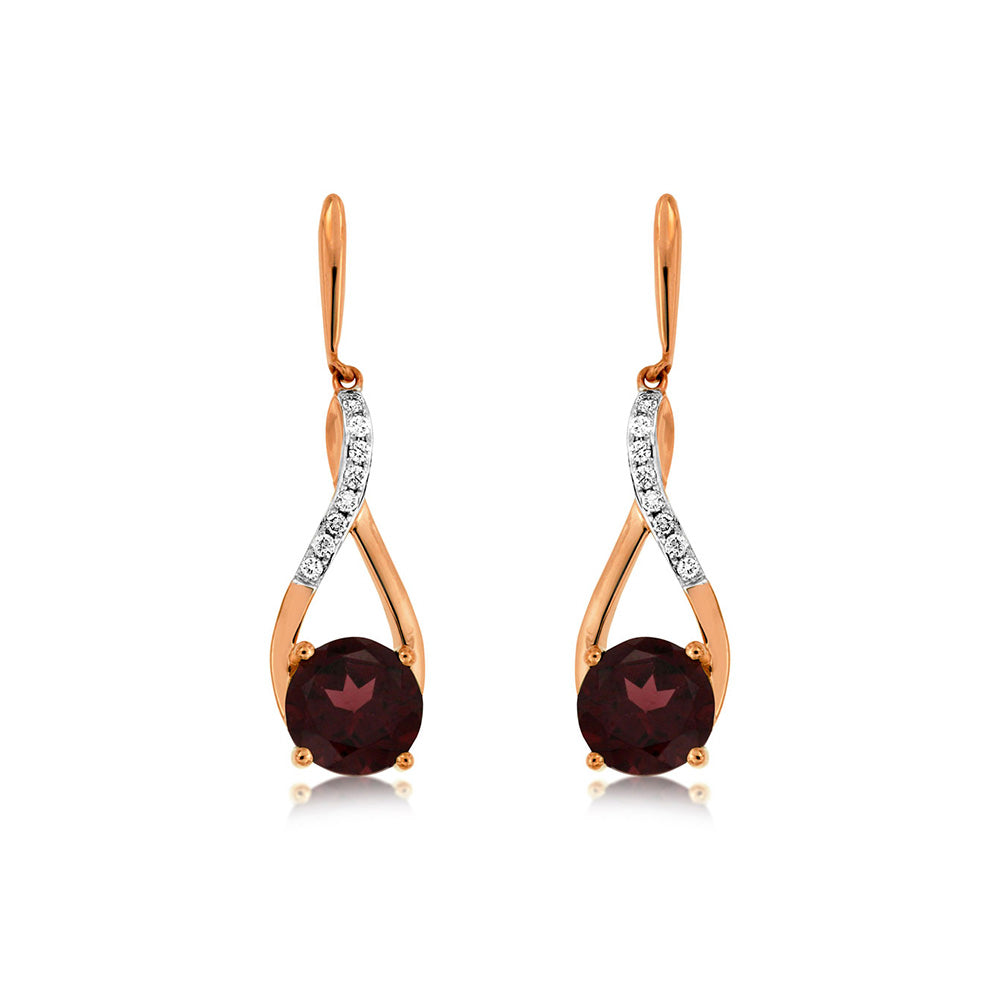 Rhodolite Garnet and Diamond Drop Earrings in 14k Rose Gold - Talisman Collection Fine Jewelers