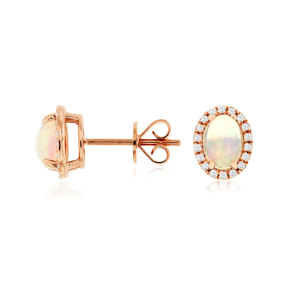Opal and Diamond Stud Earrings in 14k Rose Gold - Talisman Collection Fine Jewelers