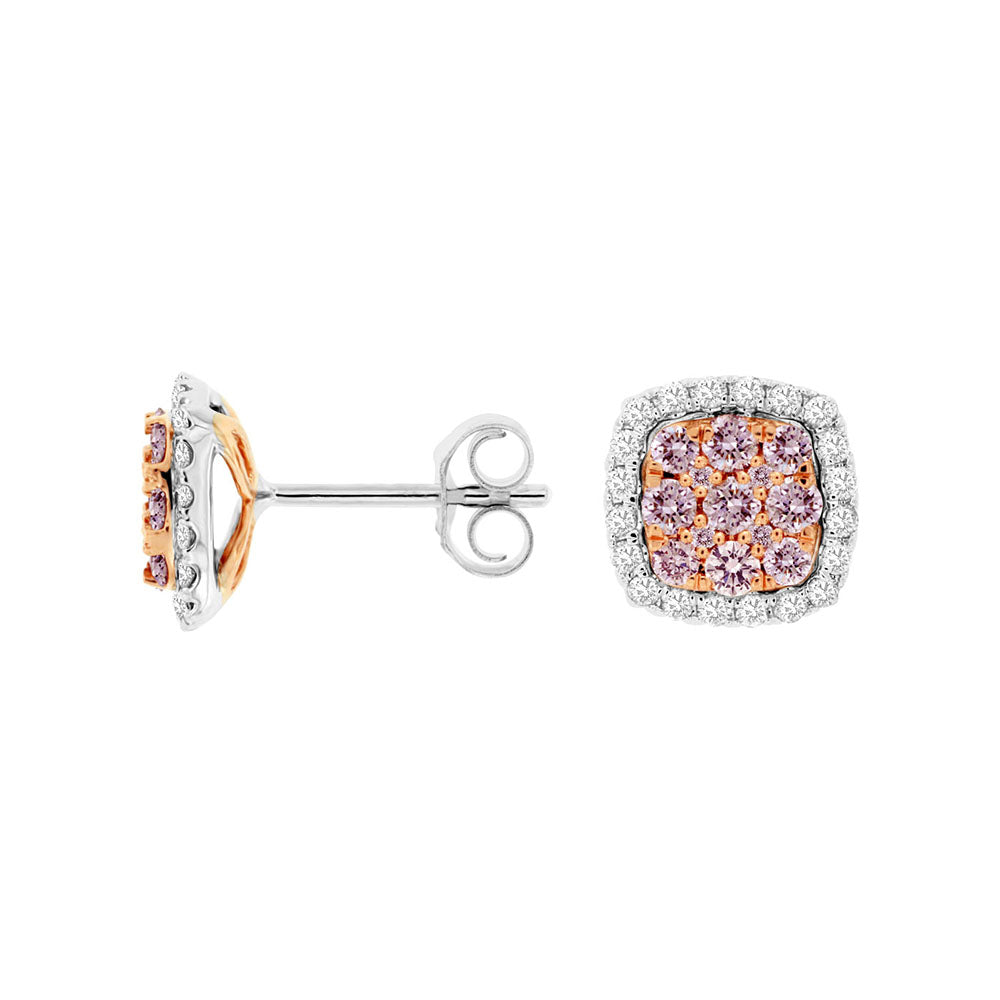 Pink Diamond Square Stud Earrings with White Diamonds - Talisman Collection Fine Jewelers