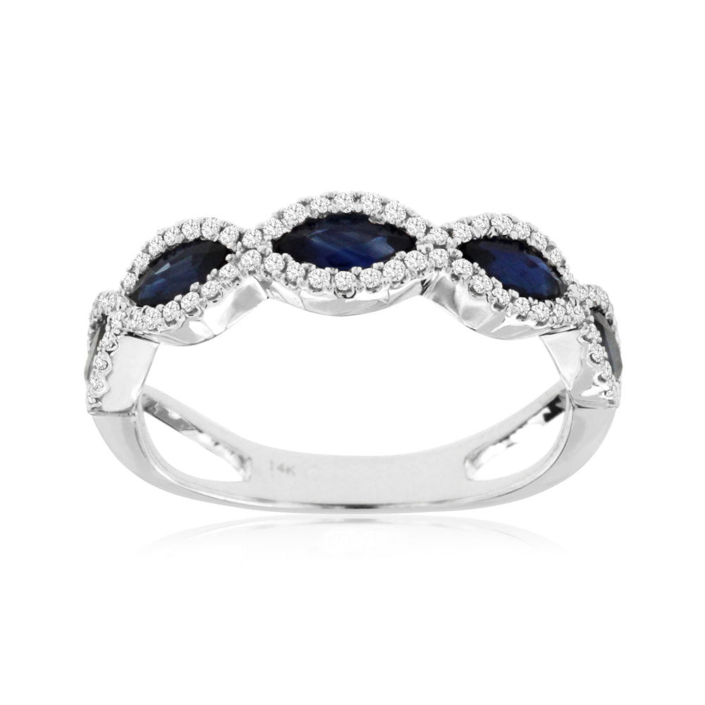 Marquise Sapphire and Diamond Stack Band in 14k White Gold - Talisman Collection Fine Jewelers