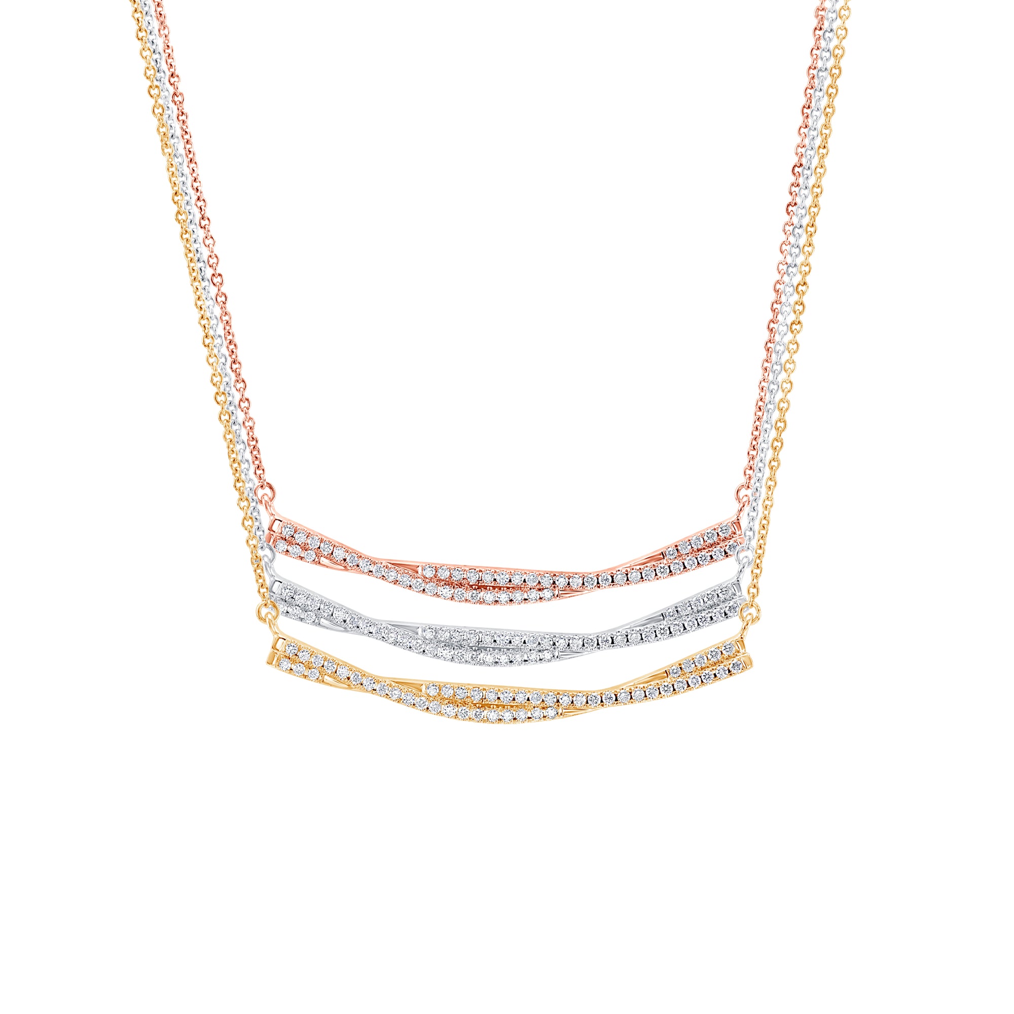 Diamond Twisted Bar Necklace in White, Yellow or Rose Gold - Talisman Collection Fine Jewelers