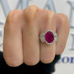 Ruby and Diamond Halo Ring by Yael