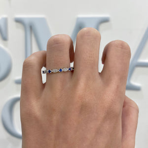 Sapphire and Diamond Stack Band in 14k White Gold