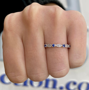 Sapphire and Diamond Stack Band in 14k White Gold