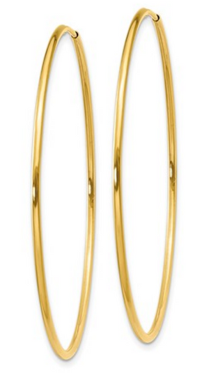 14k Yellow Gold Hoop Earrings, 45mm diameter, 1.25 mm thick - Talisman Collection Fine Jewelers