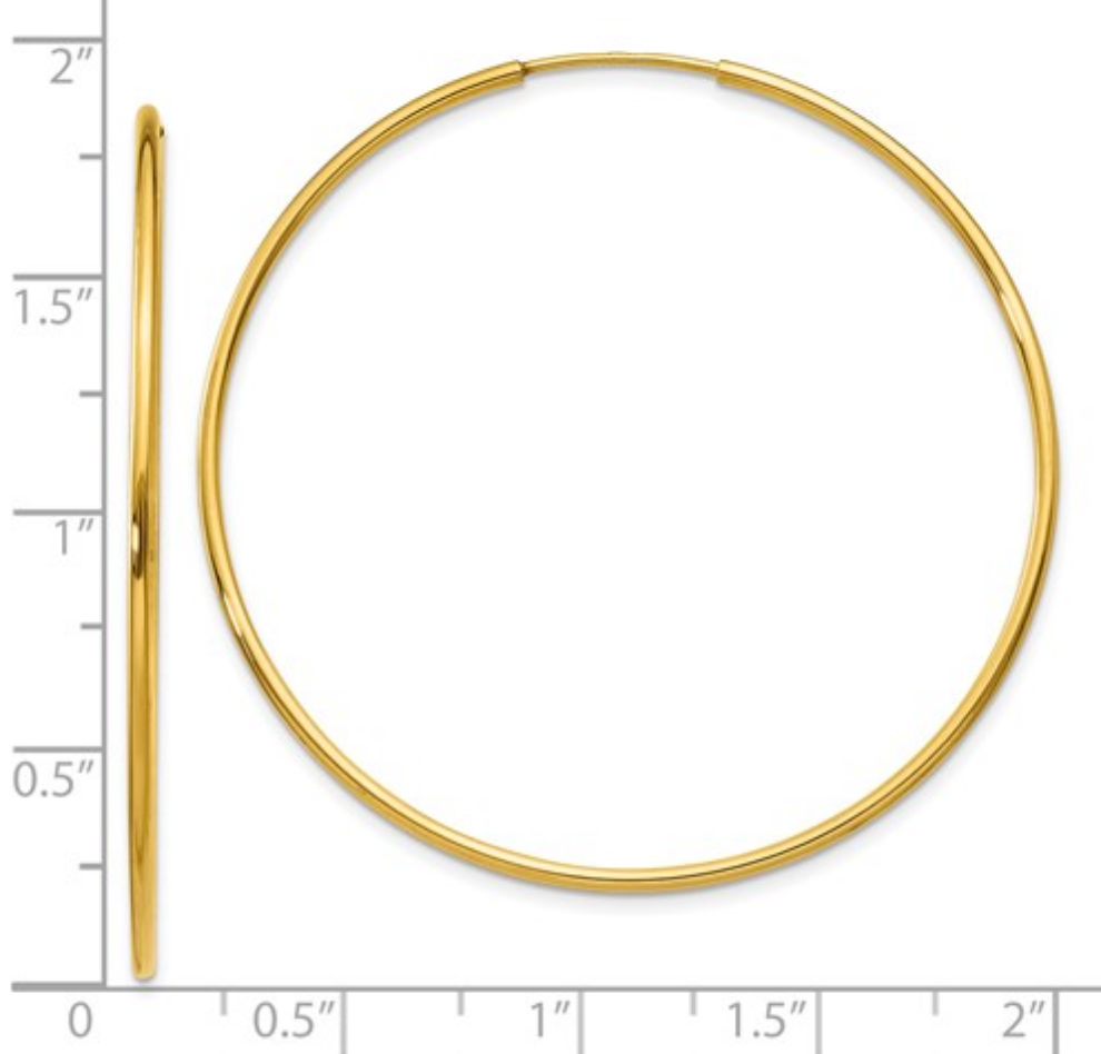 14k Yellow Gold Hoop Earrings, 45mm diameter, 1.25 mm thick - Talisman Collection Fine Jewelers