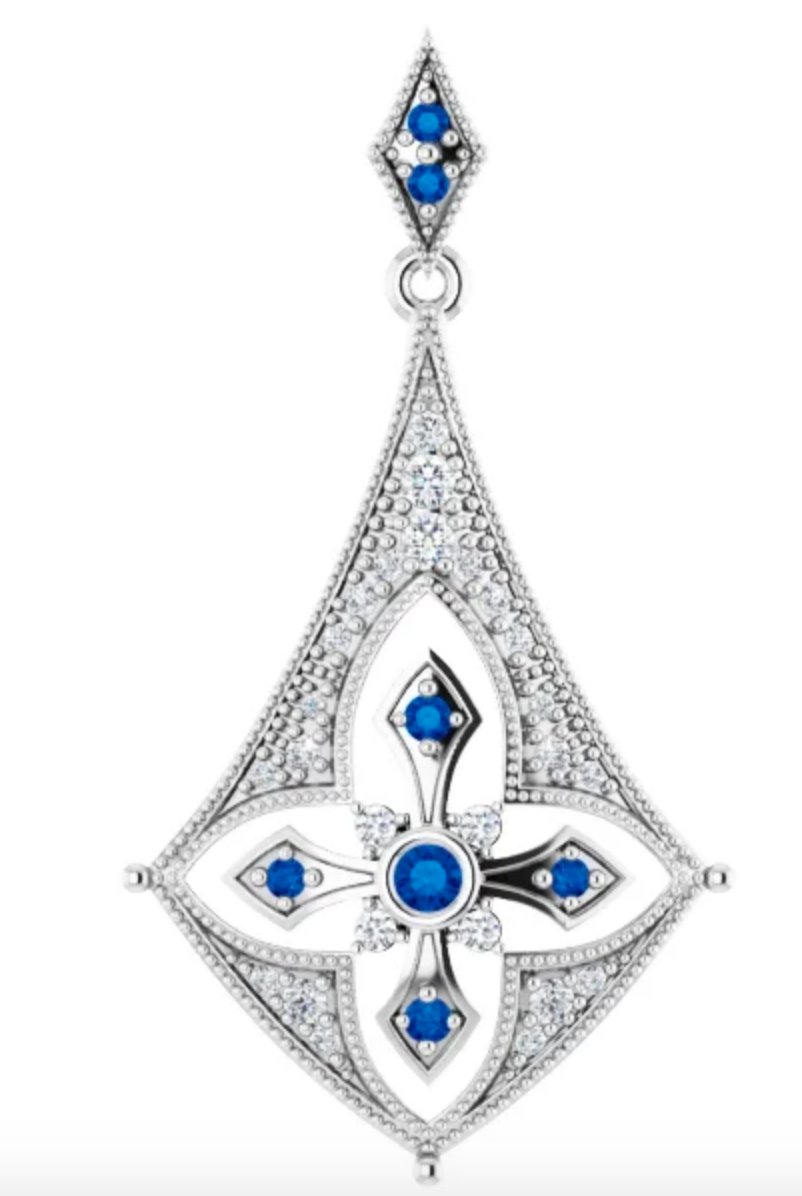 Sterling Silver Blue Sapphire & 1/6 CTW Diamond Pendant on 16" 14k White Gold Chain - Talisman Collection Fine Jewelers