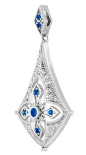 Sterling Silver Blue Sapphire & 1/6 CTW Diamond Pendant on 16" 14k White Gold Chain - Talisman Collection Fine Jewelers