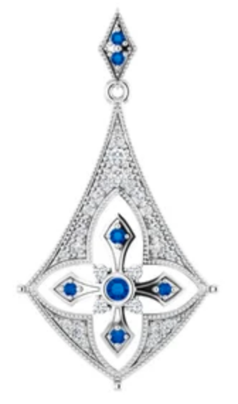 Sterling Silver Blue Sapphire & 1/6 CTW Diamond Pendant on 16" 14k White Gold Chain - Talisman Collection Fine Jewelers