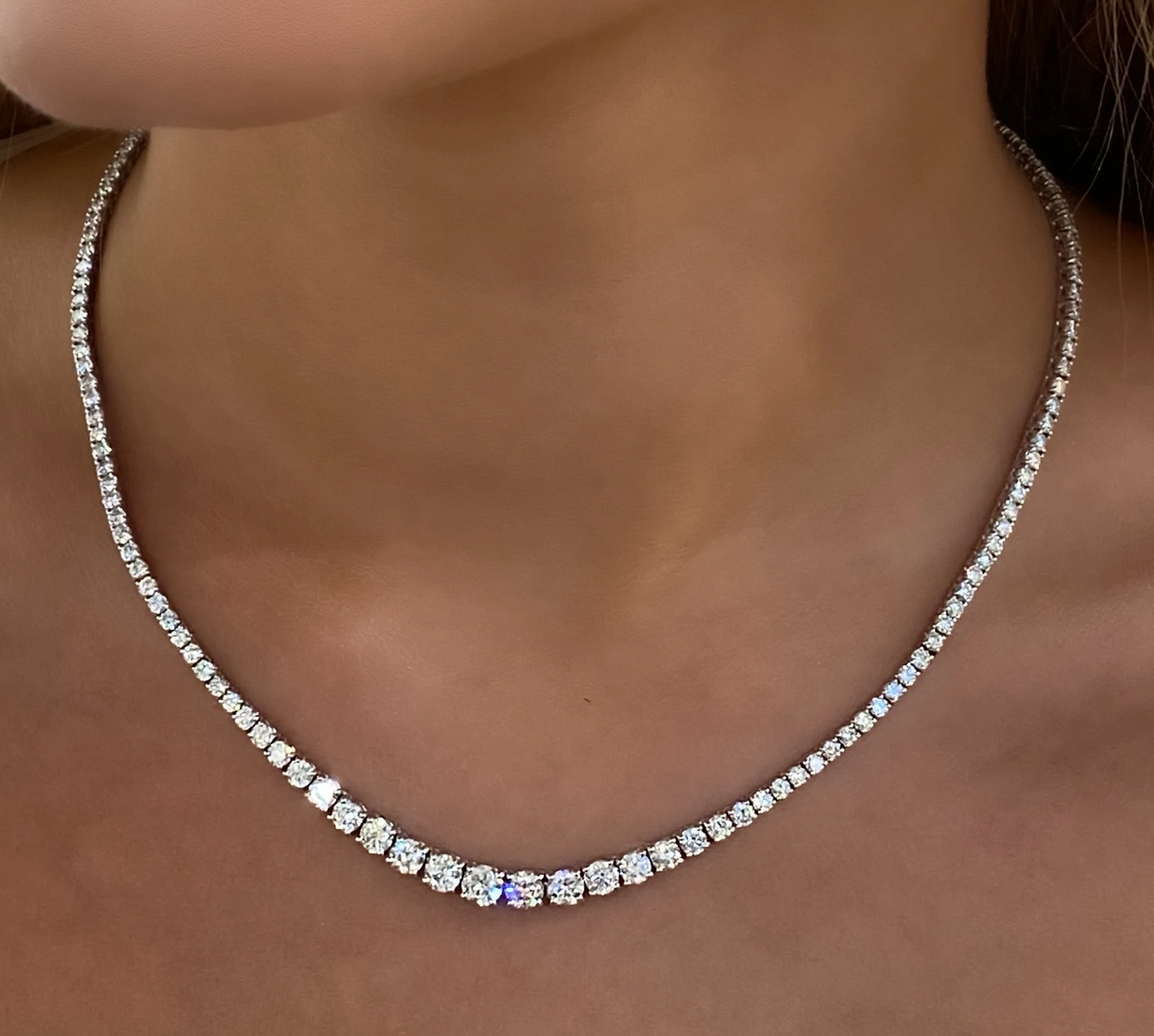 Riviera Style Natural Graduated Diamond Tennis Necklace