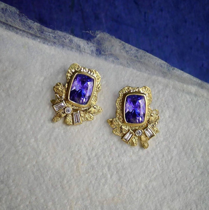 Tanzanite and Diamond Leaf Earrings by Laurie Kaiser