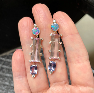 Morganite, Tanzanite and Boulder Opal Earrings by Eden Presley