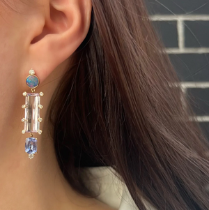 Morganite, Tanzanite and Boulder Opal Earrings by Eden Presley